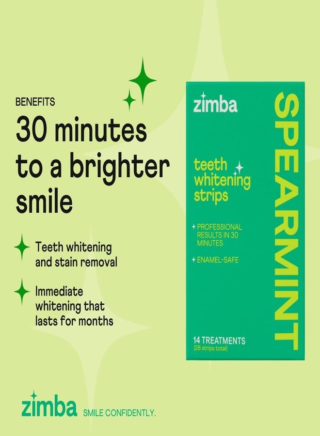 Zimba Spearmint Flavored Teeth Whitening Strips | Vegan, Enamel Safe Hydrogen Peroxide Teeth Whitener for Coffee, Wine, Tobacco, and Other Stains | 14 Day Treatment | Spearmint - Image 2